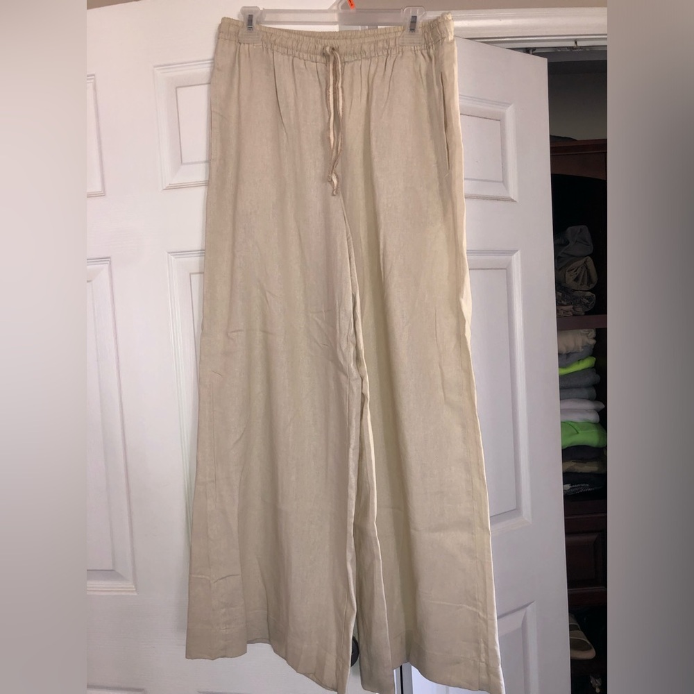 Max Studio Light Tan Linen Pants